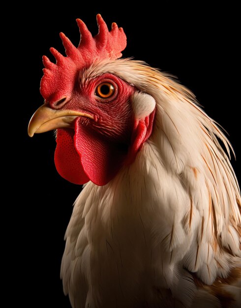 hermoso gallo blanco sobre fondo negro