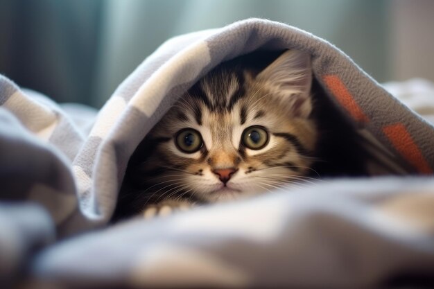 Foto un hermoso gatito blanco descansando en muebles acogedores en un apartamento creativo