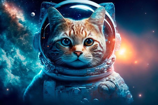 Foto hermoso gato en el espacio exteriorprimer viaje al espacio