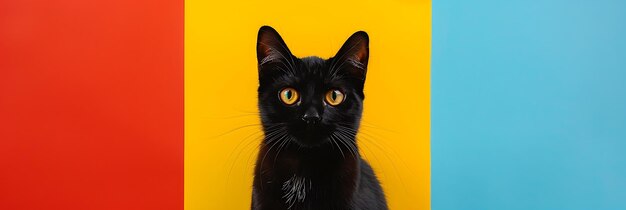 hermoso gato negro esponjoso en un fondo colorido