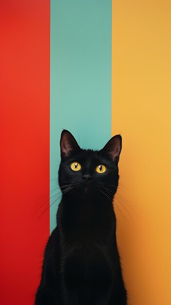 hermoso gato negro esponjoso en un fondo colorido