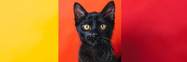 hermoso gato negro esponjoso en un fondo colorido