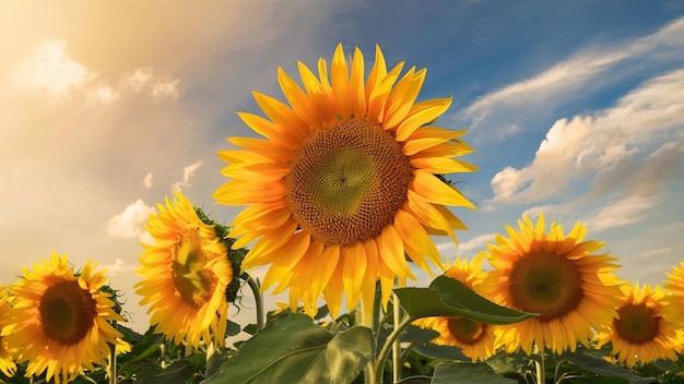 hermoso girasol amarillo brillante en el cielo