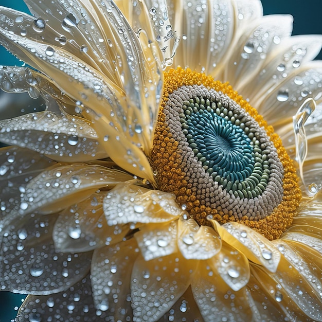 Hermoso girasol conjunto partículas ligeras gotas de agua