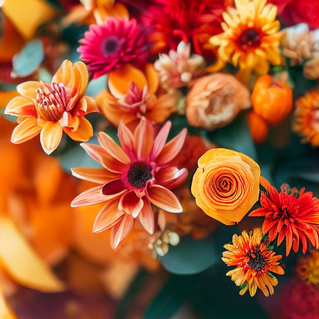 Hermoso girasol con flor de primavera mixta aislado en fondo rojo.