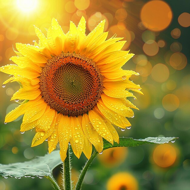 hermoso girasol con gotas de agua