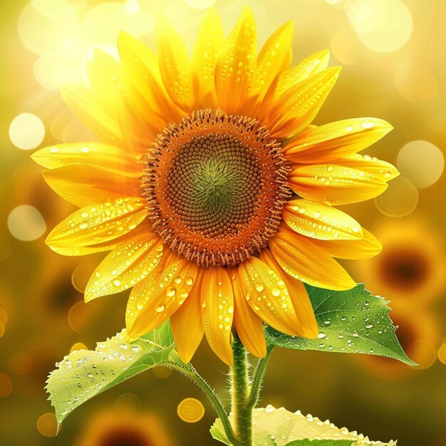 hermoso girasol con gotas de agua