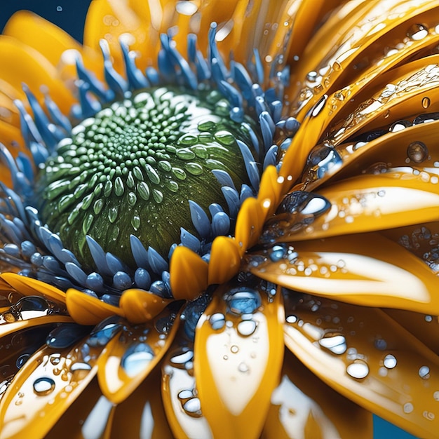 El hermoso girasol pone partículas de luz gotas de agua