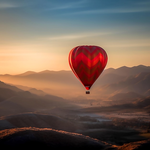 Hermoso globo de aire de color rojo en el cielo de la tarde