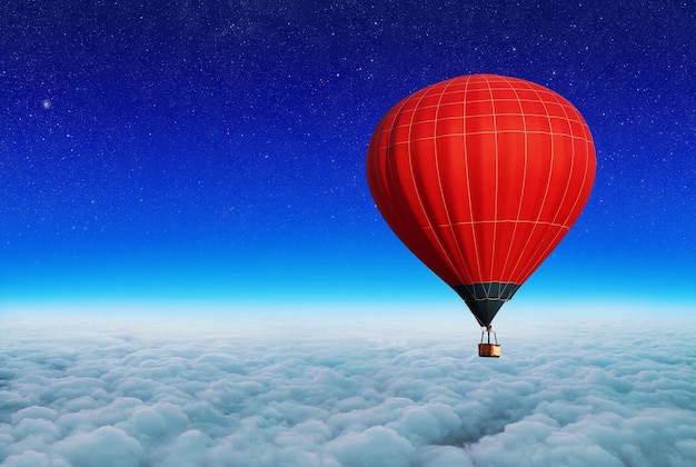 Hermoso globo vuela sobre las nubes