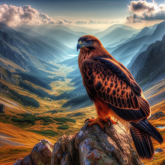 Un hermoso halcón de cola roja sentado en la naturaleza de fondo generado por una IA realista