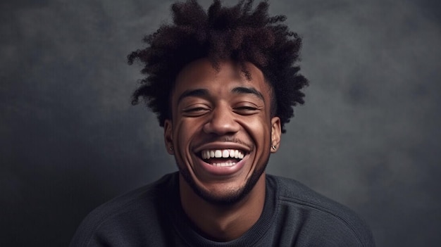 Hermoso hombre afro sonriente alegre en un retrato GENERAR AI