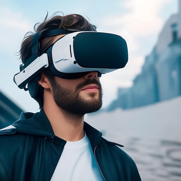 Hermoso hombre con gafas de realidad virtual