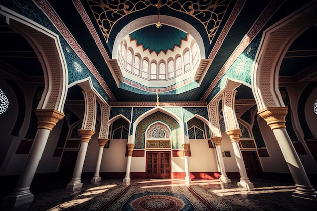 hermoso interior de mezquita con luz brillante