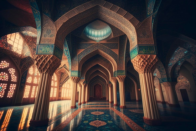 hermoso interior de mezquita con luz brillante