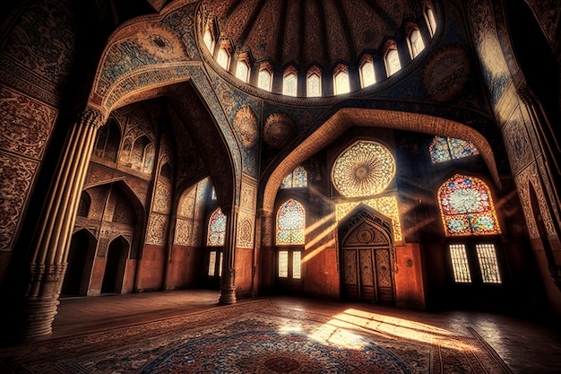 hermoso interior de mezquita con luz brillante