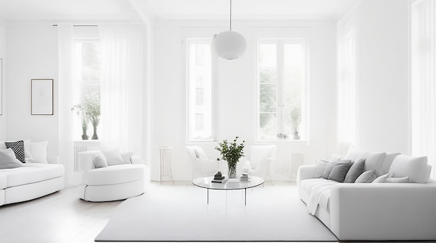 Foto hermoso interior de salón con paredes blancas