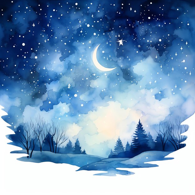 hermoso invierno cielo estrellado azul hielo invierno cuento de hadas mundo de fantasía clipart ilustración