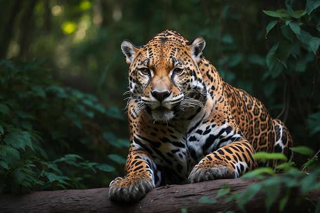 Un hermoso jaguar americano en peligro de extinción en su hábitat natural.