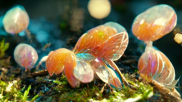 Hermoso jardín floral de diamantes naturales con gota de agua en la hoja