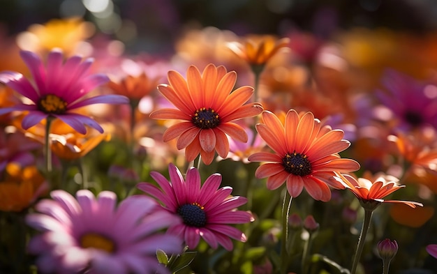 Hermoso jardín con flores IA generativa