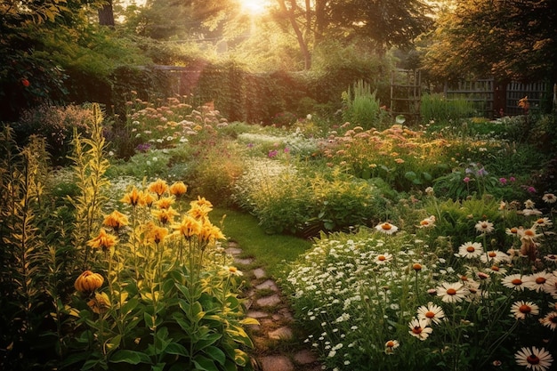 Hermoso jardín lleno de flores