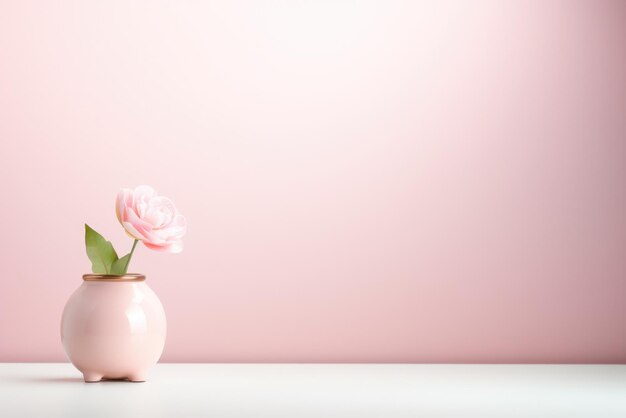 un hermoso jarrón blanco con una delicada flor rosa