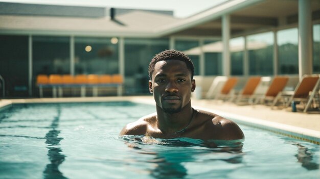 Foto un hermoso joven afroamericano buceando en una piscina