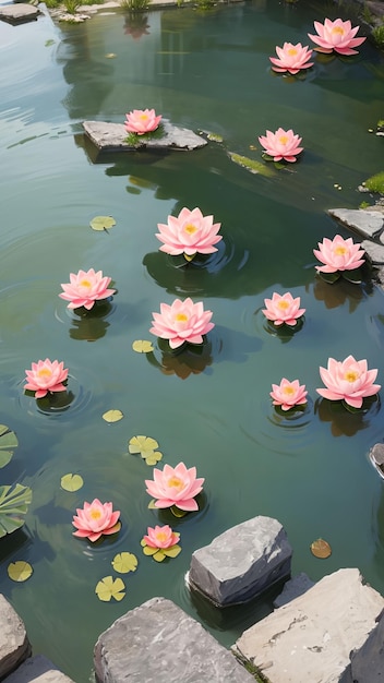 Hermoso lago de loto con relajante escena natural para fondo de pantalla móvil