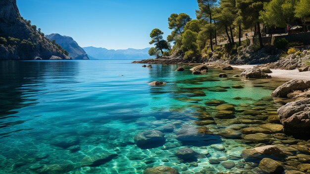 hermoso lago y montañas