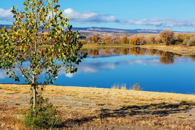 El hermoso lago en otoño