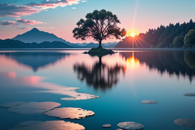 Hermoso lago paisaje natural fotografía fondo de pantalla relajarse alegre ilustración