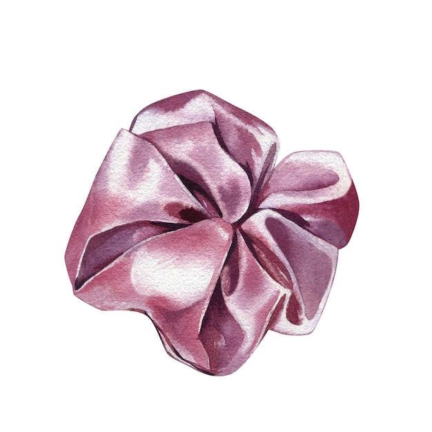 Hermoso lazo de seda accesorio para el cabello rosa aislado sobre fondo blanco Ilustración dibujada a mano con acuarela Arte para el diseño