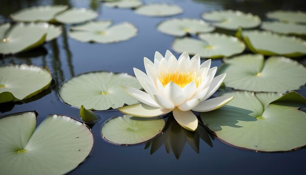 hermoso lirio de agua blanco o flor de loto en el estanque