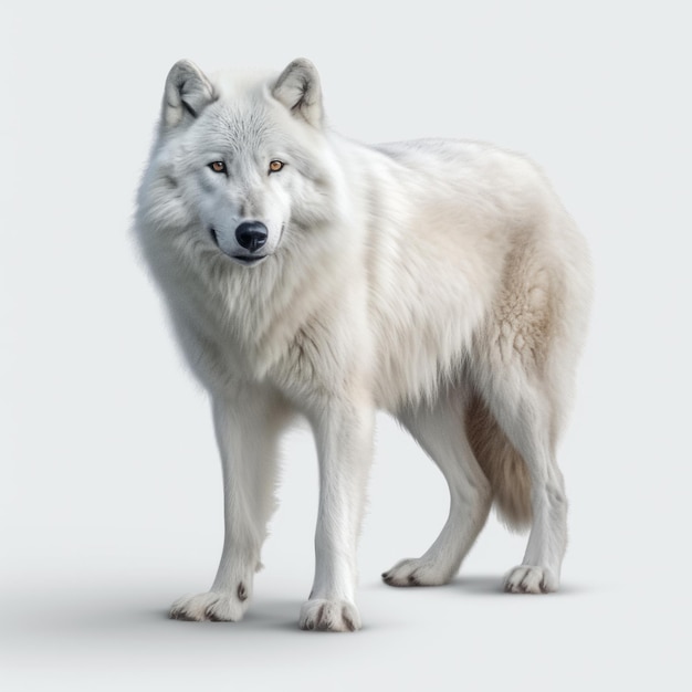 Hermoso lobo gris de cuerpo entero sobre fondo gris Depredador de animales salvajes Ai generativo