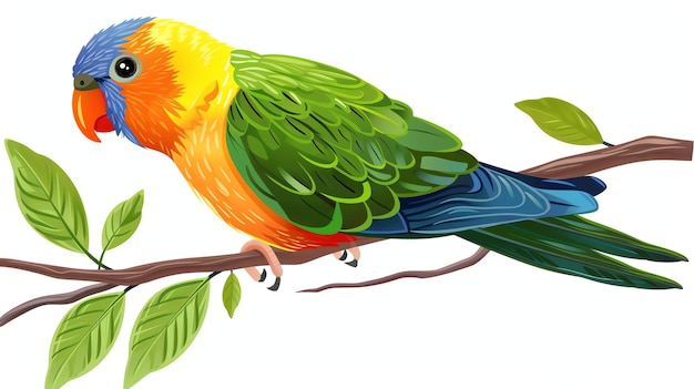 Un hermoso loro con vibrantes plumas verdes, azules y amarillas está posado en una rama