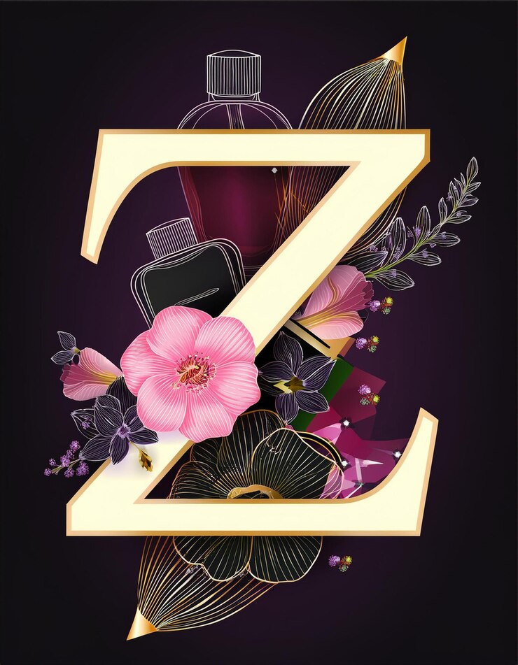 Foto hermoso y lujoso diseño de la letra z con flores joyas perfumes cosméticos