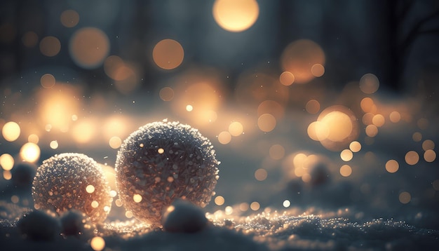 Hermoso y mágico paisaje de copos de nieve con efecto bokeh generativo ai