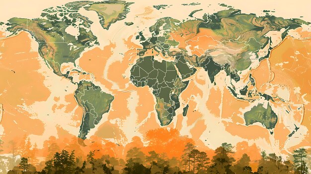 Foto un hermoso mapa del mundo con un enfoque en la naturaleza el mapa está en colores apagados y tiene una sensación pictórica