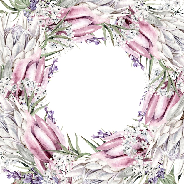 Hermoso marco de flores de acuarela blanca sobre fondo blanco