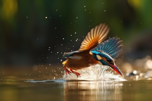 Hermoso martín pescador buceando para pescar