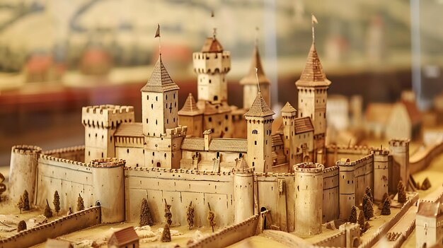 Un hermoso modelo de un castillo medieval con detalles intrincados y un diseño realista