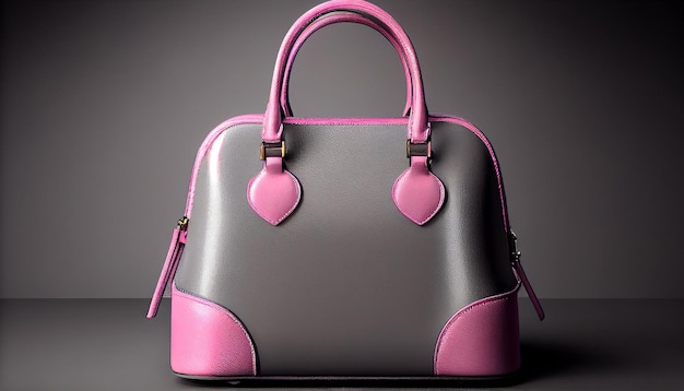 Hermoso y moderno bolso de mujer juvenil suave en color rosa brillante sobre un fondo de estudio gris Generar Ai