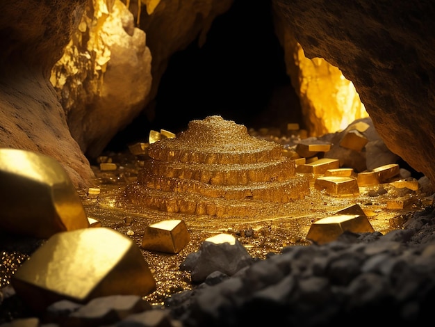 hermoso montón de oro en la cueva