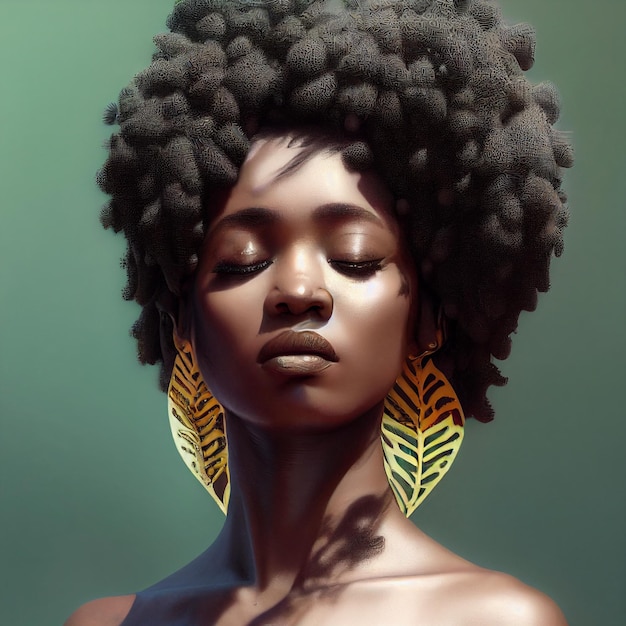 hermoso, mujer africana, modelo, retrato, 3d, interpretación