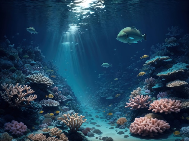 Foto hermoso mundo submarino de los peces rojos