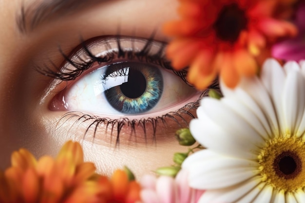 Hermoso ojo en flores florecientes de cerca generado por IA