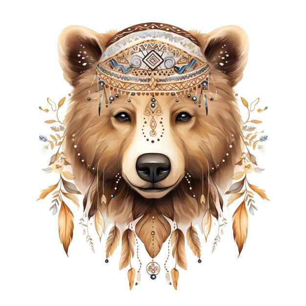 Foto hermoso oso con ilustración de imágenes prediseñadas de acuarela de tatuaje de henna