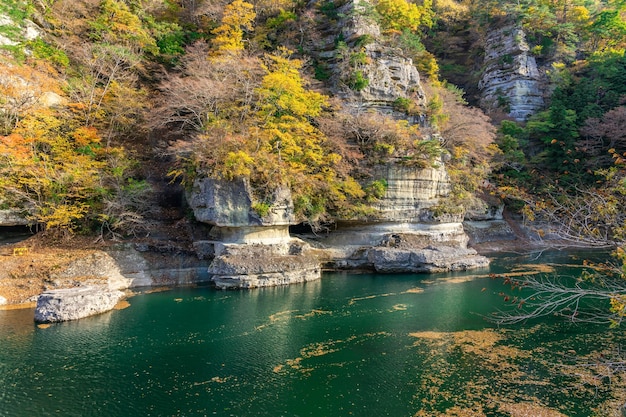 Foto hermoso otoño en tonohetsuri, aizuwakamatsu, japón