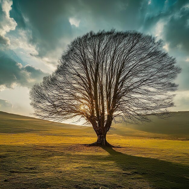 hermoso paisaje con un árbol en las montañas